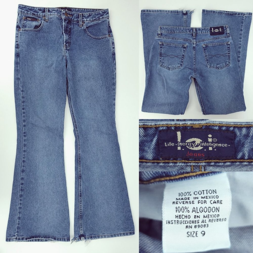 Vtg 90s Y2K LEI Womens Jrs 9 31x32 Big Flare Bell Bottom Jeans Raver Skater